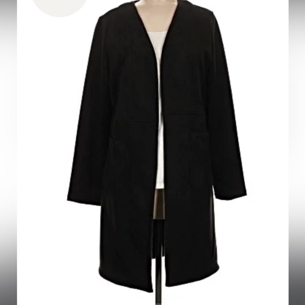 Tahari Black Open-Front Long Cardigan Jacket